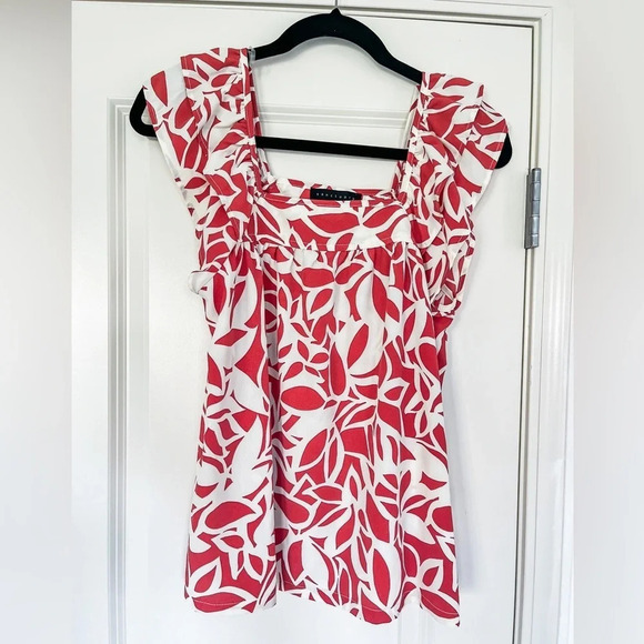 Sanctuary Tops - Evereve Sanctuary XS Ruffle Sleeve Tank Top Orange‎ White Tropical Resortwear